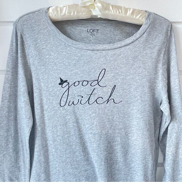 LOFT Outlet Graphic Long Sleeve Tee “Good Witch” With Embroidered Flowers Small - Picture 3 of 7